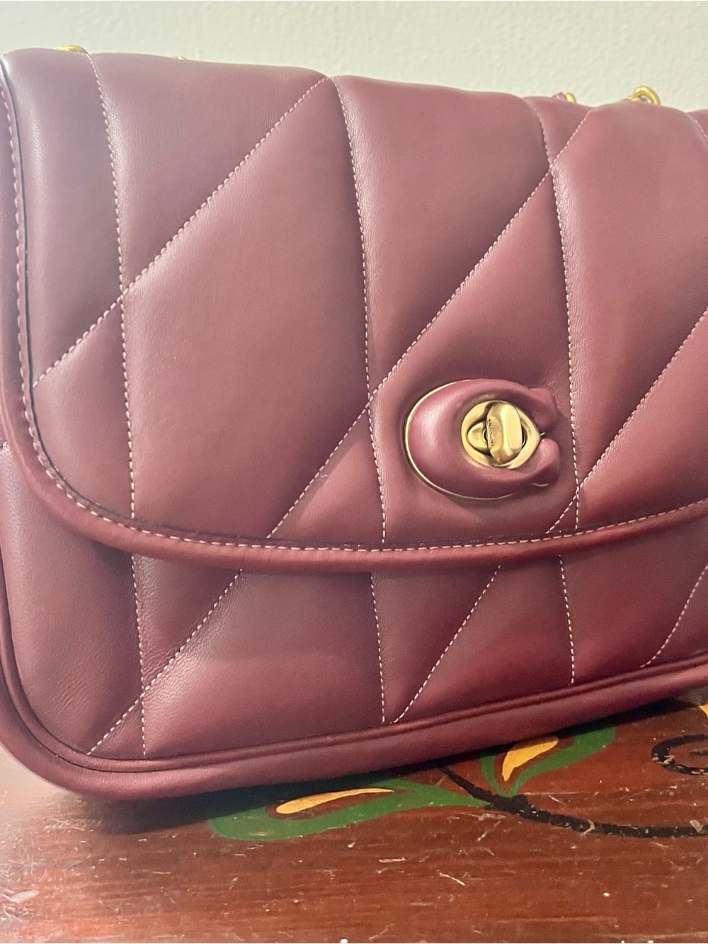 COACH Pillow Madison Quilted Leather Shoulder Bag Crossbody Wine